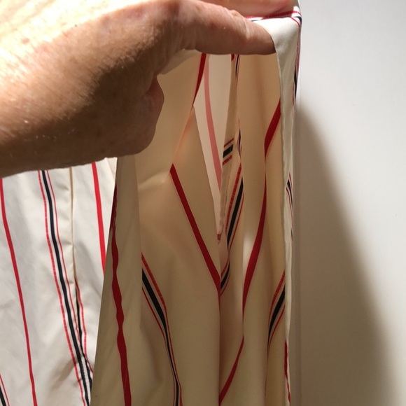 Phillip Lim stripe cream and red cap sleeve mock neck tie waist zipper neck L - Picture 2 of 9